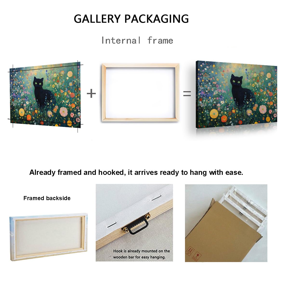 Via Vela Gustav Klimt Impressionist Leinwand Wandkunst Schwarze Katze Blumengarten Wandbild Wildblumenwiese Kunstdruck Bild für Badezimmer Wohnzimmer Apartment Dekor 40x60cm