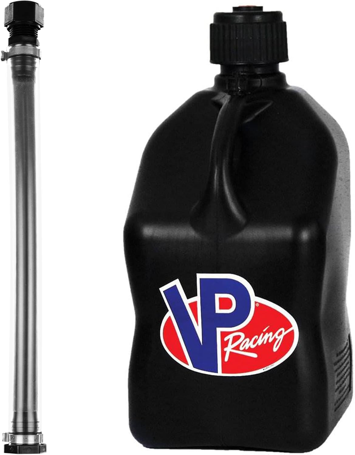 VP Racing 3582-CA Motorsport Jug - 5.5-Gallon Square Racing Fuel Jug, Black, 14" Hose, Tight Seal