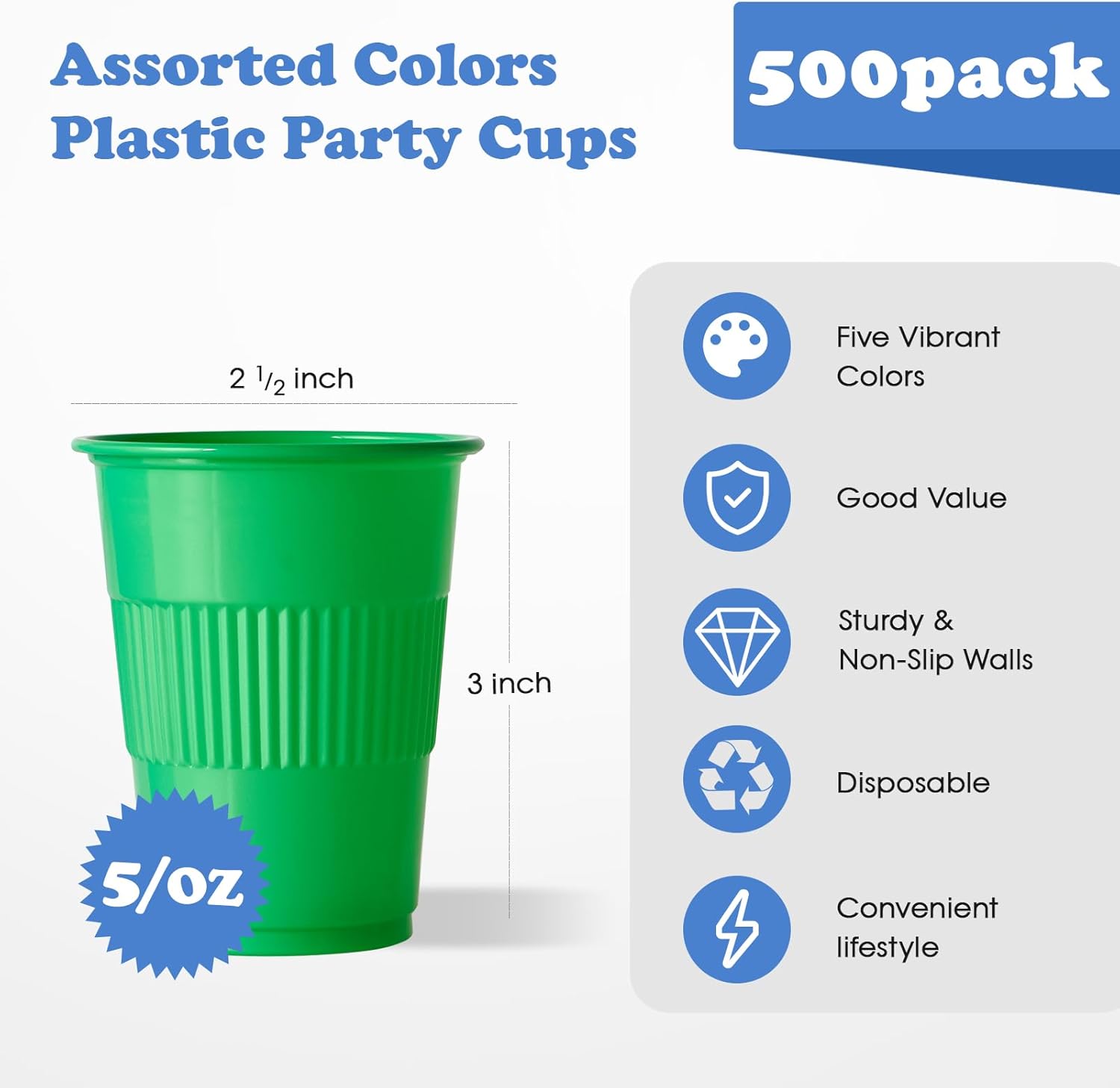 Lilymicky 500 Pack 5 oz Plastic Cups, Disposable Drinking Cups in Assorted Colors Can Be Used As Tasting, Party Tumblers, Jelly Party Shot