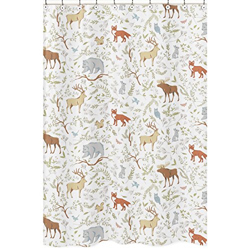 Sweet Jojo Designs Blue, Grey And White Woodland Deer Fox Bear Animal Toile Kids Bathroom Fabric Bath Shower Curtain #TOP6