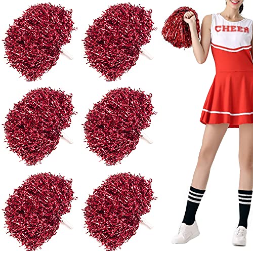 Cheer Leader Poms Pom Bright Metallic Cheers Ball Squad Cheer Sport Farben Pompons Poms Hand Flower Bands Spirit Cheering Pom Colours Pack Of 6 Accessories Cheerleading Sports Games Team (rot) Cover