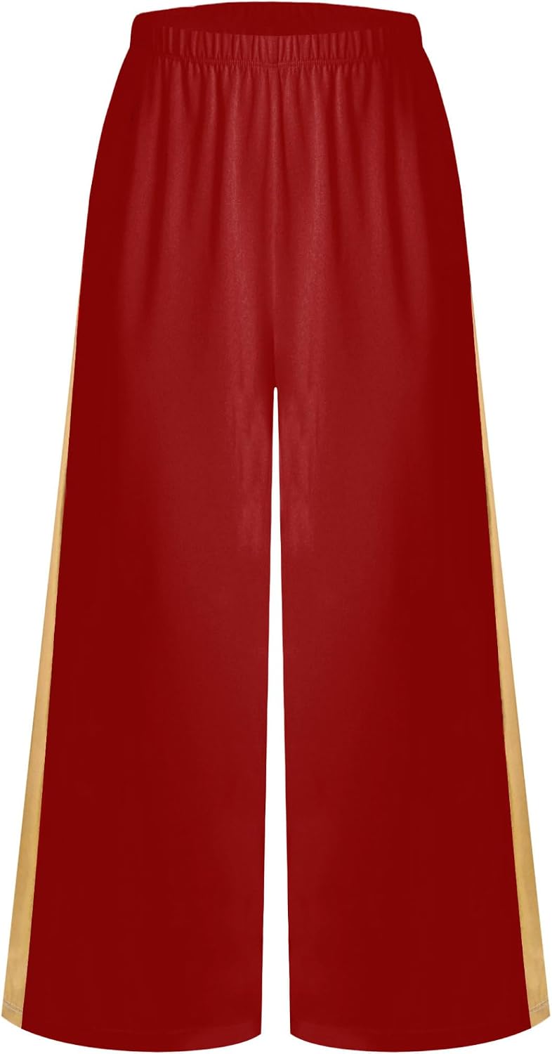 Children Girls Praise Dance Palazzo Pants Metallic Patchwork Wide Leg Trousers Choir Performance Party Pants