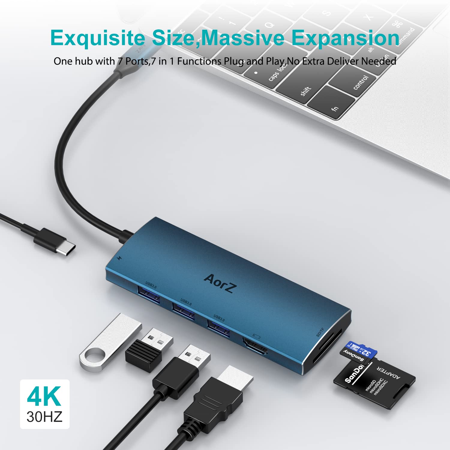 Hub USB C 7-in-1 Novoo - HDMI 4K@60Hz, Ethernet Gigabit, PD 100W, Porte USB, Per MacBook E PC - Foto 3