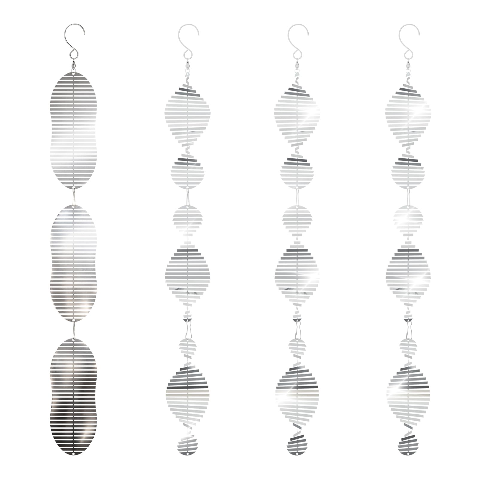 OFFO Fishbone Stainless Steel Bird Deterrents, 4 Pack Stainless Steel Reflective Scare Strips (3 Strands Each), Mirror Finish Visual Repellent for Pigeons & Seagulls in Garden, Patio, Bright Silver
