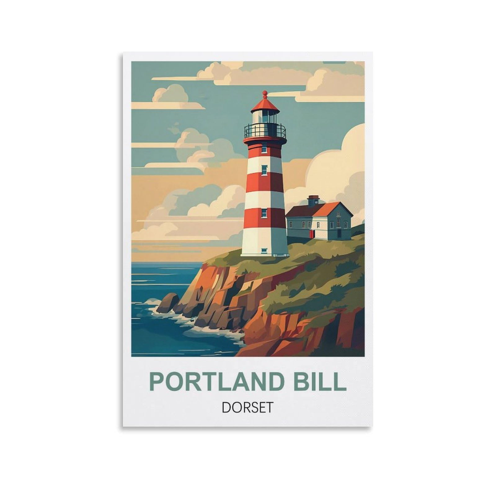 WHCHEEH Portland Bill Lighthouse Dorset Vintage Travel Poster 08x12inch(20x30cm) Canvas Art Print Wall Art Decor Picture