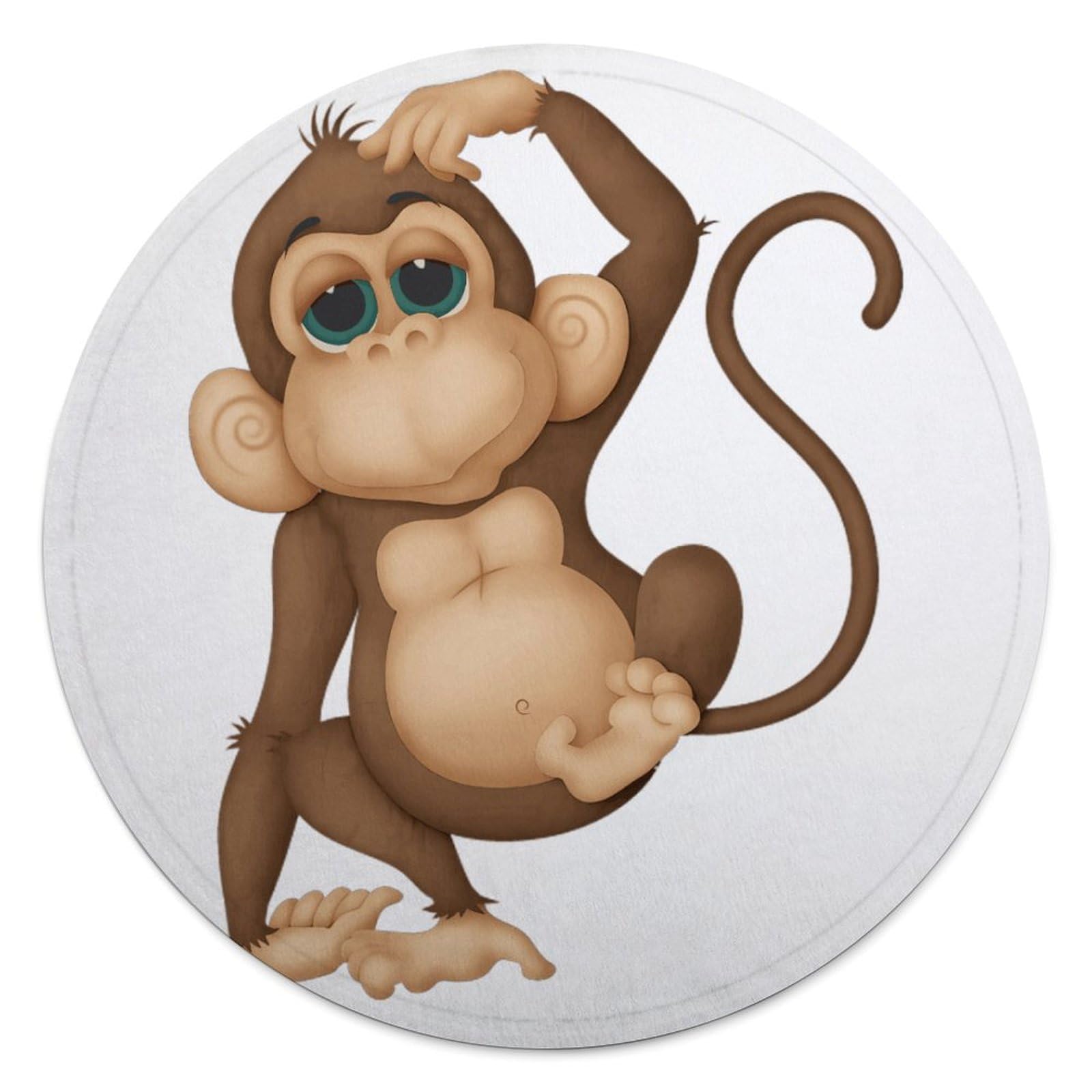 FekiLoot Cute Monkey Round Flannel Throw Blanket, 59.1 Inch Diameter Single Sided Printed Fleece Blanket, Multipurpose Foldable Decor Cover for Couch Office Camping Home Furnishing