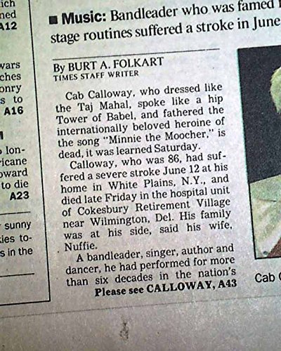 CAB CALLOWAY Cotton Club Harlem Band Leader Jazz Scat Singer DEATH1994 Newspaper LOS