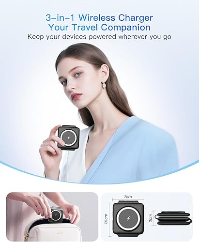 Miniatura 2 de Cargador inalámbrico magnético para iPhone estación de carga Fodable 3 en 1 para múltiples dispositivos Apple - Base de carga de viaje para Apple