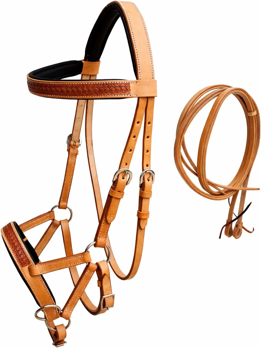 CHALLENGER Horse Western English Leather Bitless Sidepull Bridle w/Split Reins 77RS30TN