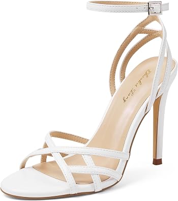 Elisabet Tang Sexy 4Inch Round Toe Cross Strap Stiletto Heels for Women, Stylish Open Toe Ankle Strap Heeled Sandals for Party Wedding