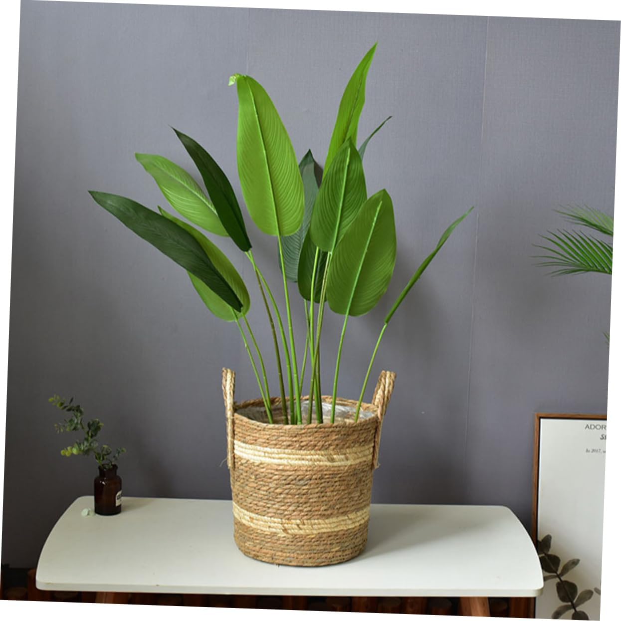 Woven Straw Rattan Flower Basket with Handles Rustic Decorative Storage Basket for Home Decor for Weddings Parties and Plant Display Lightweight and Portable Design