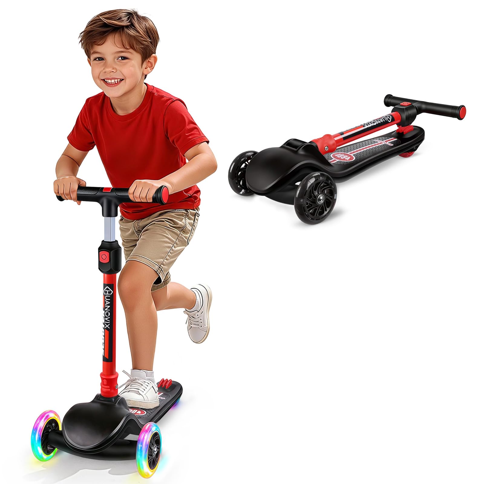 Roller Kinder-3 Rad Kinderroller mit Leuchtende Räder, Kinderroller Höhenverstellbarer mit Rutschfestem Trittbrett und Hinterradbremse, Faltbarer Roller Kinder für Jungen und Mädchen von 3-12 Jahren