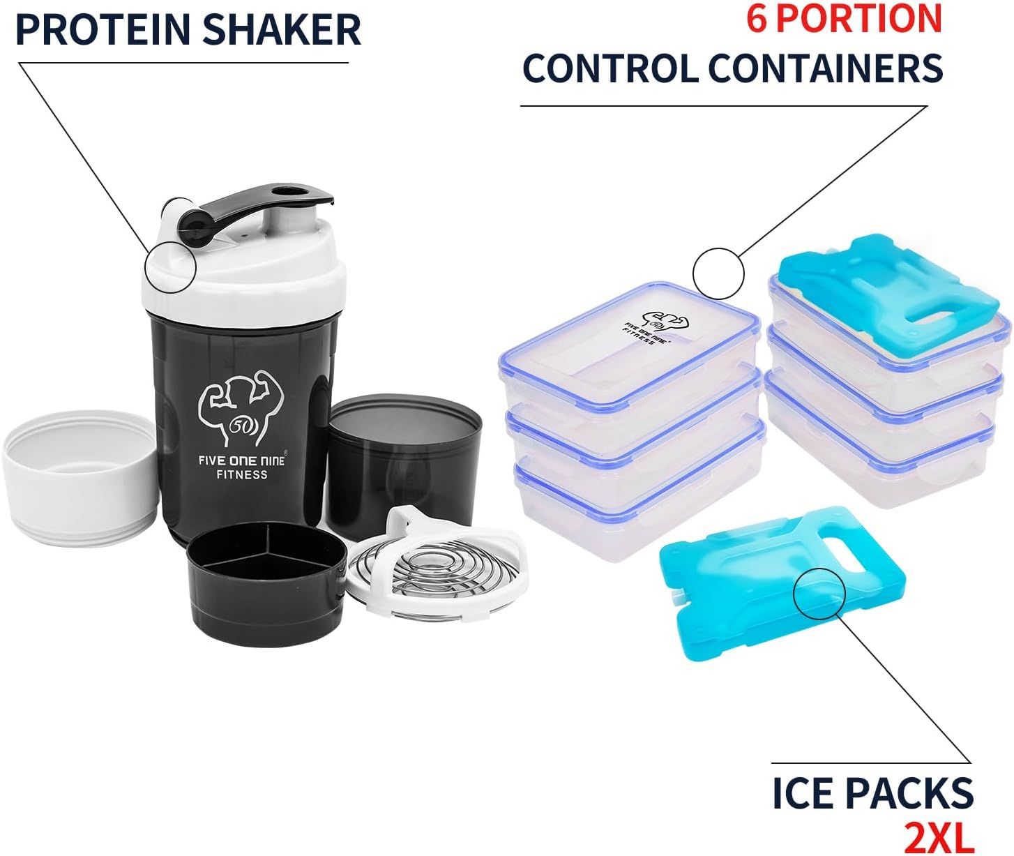 519 Fitness Meal Prep Backpack, 6 Meal Insulated Bodybuilding Lunch Rucksack with Computer Compartment for Men and Women to Hiking/Picnic-Includes 6 Leakproof Meal Containers, 2 Ice Packs and Shaker - Image 6