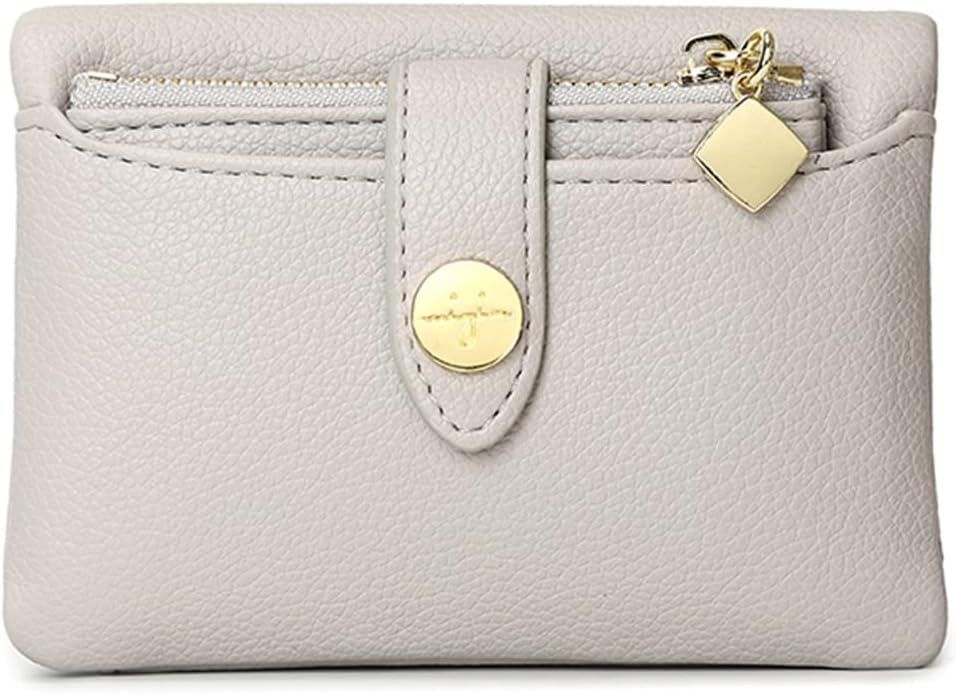AOXONELWomens Wallets Bifold Rfid Small Wallets for Women Compact Ladies Wallets Leather Womens Billfold with Removable Card Holder Zipper Coin Purse, Beige, Minimalist