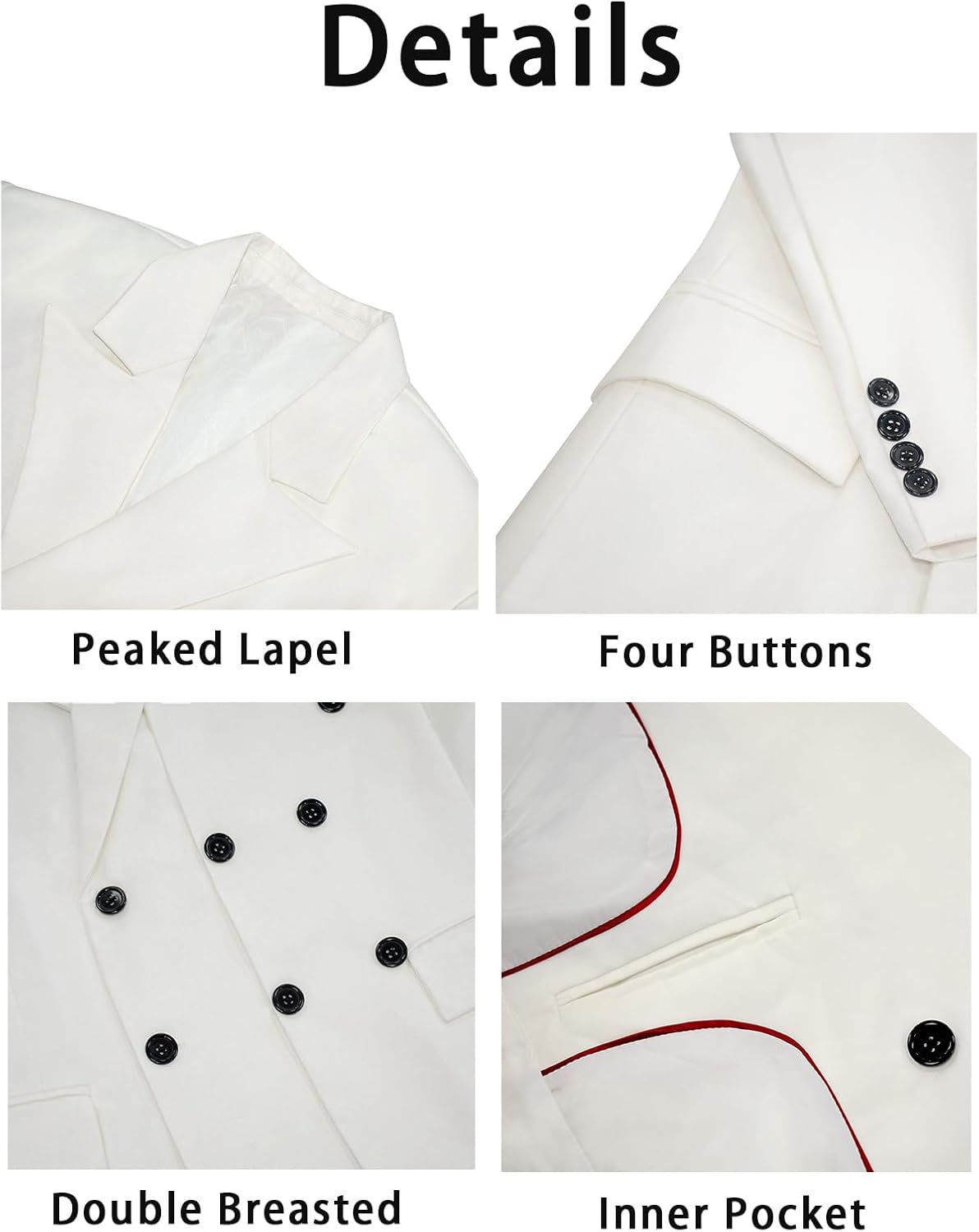 Men's Formal Wedding Tuxedo Slim Fit Double Breasted Peaked Lapel Blazer Jacket for Dinner, Party, Prom