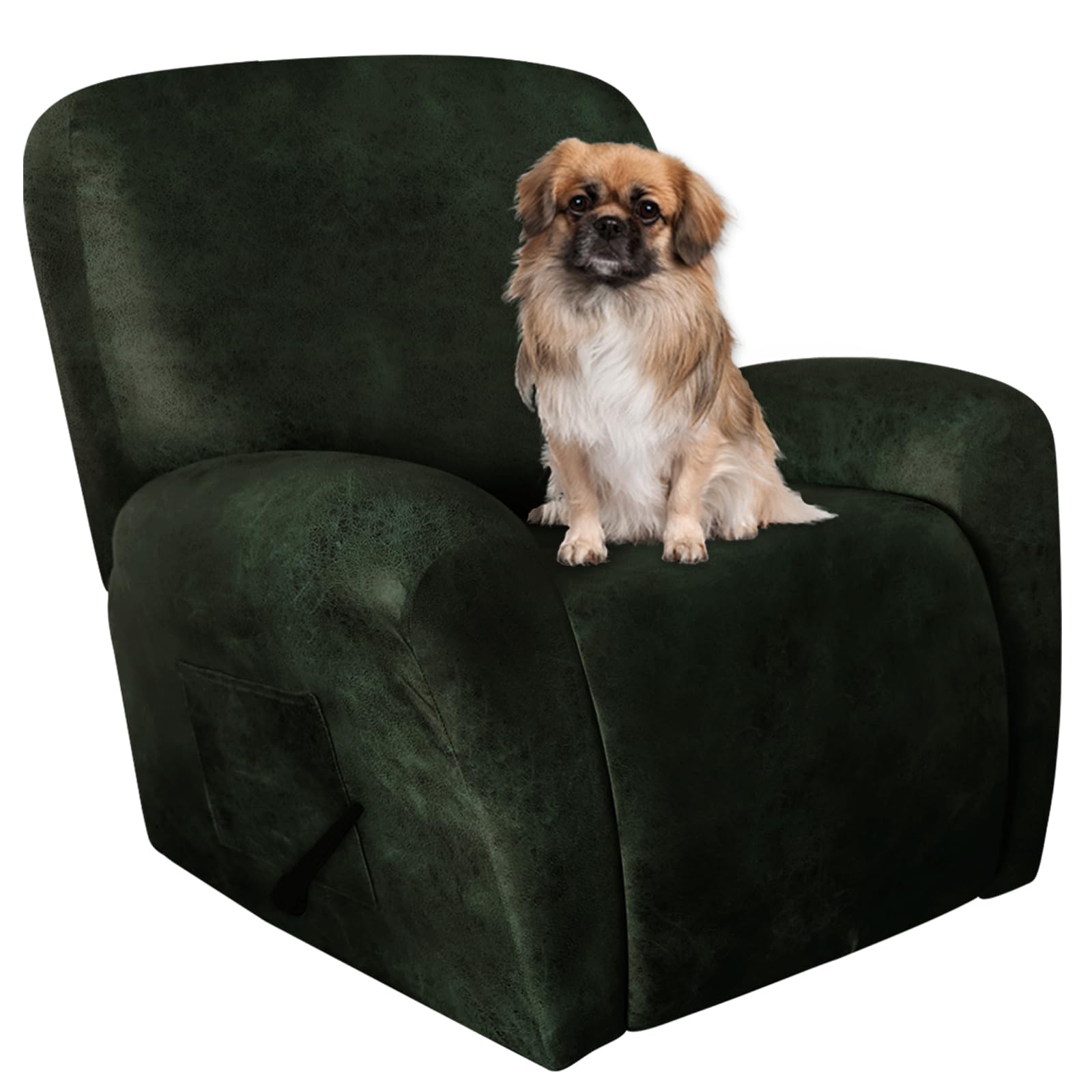 ANARACHON Recliner Chair Covers Leather Like, 4 Pieces Recliner Cover for Recliner Chair, Soft Sofa Slipcover Furniture Protector Washable Sofa Cover for Pets Kids(Dark Army Green)