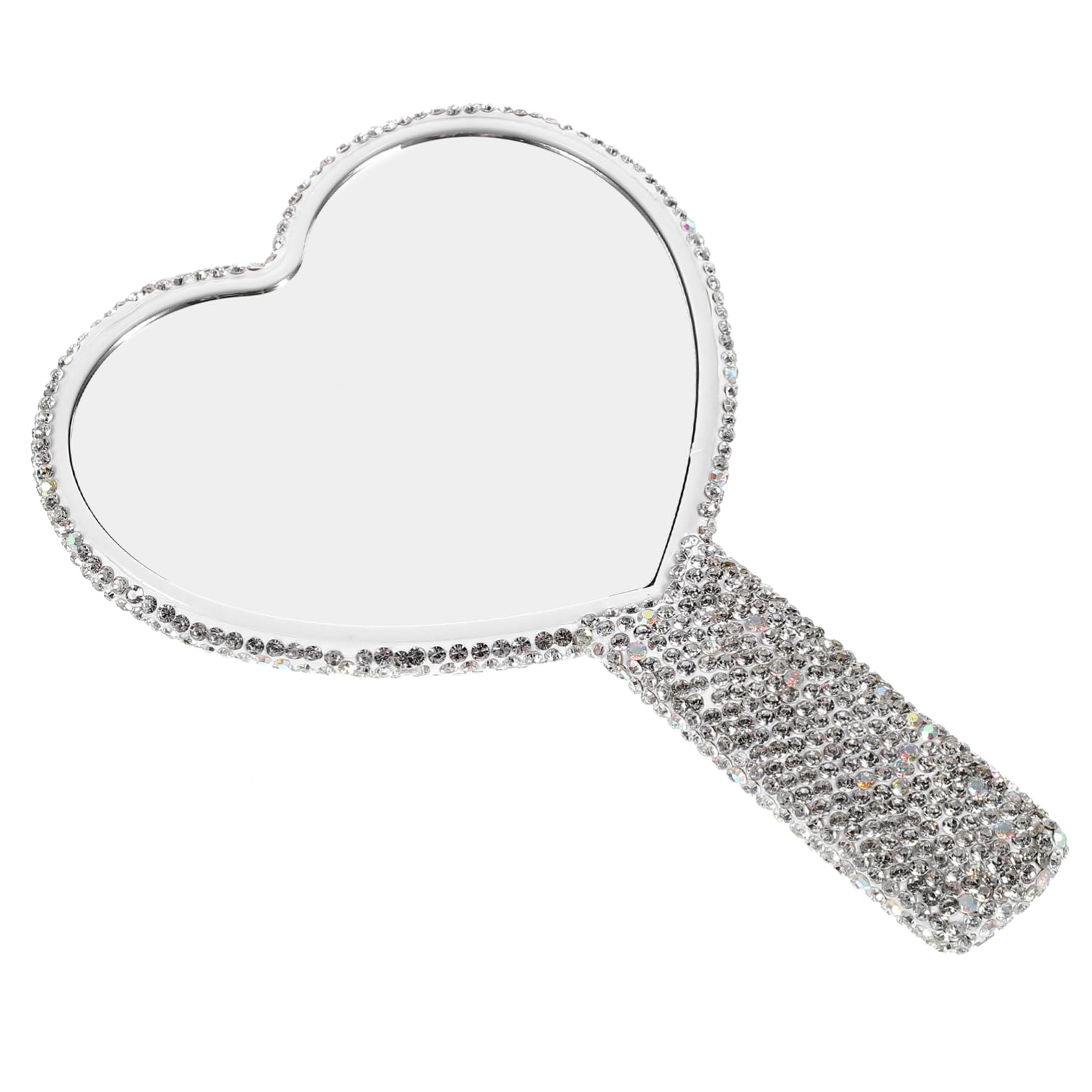 Miroir de maquillage de cœur en cristaux argentés haute définition