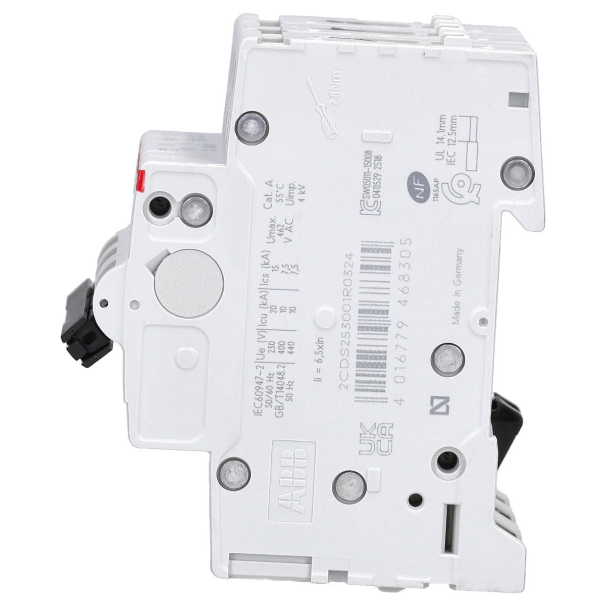 ABB S203-C32 Circuit Breaker side view showing DIN rail clip