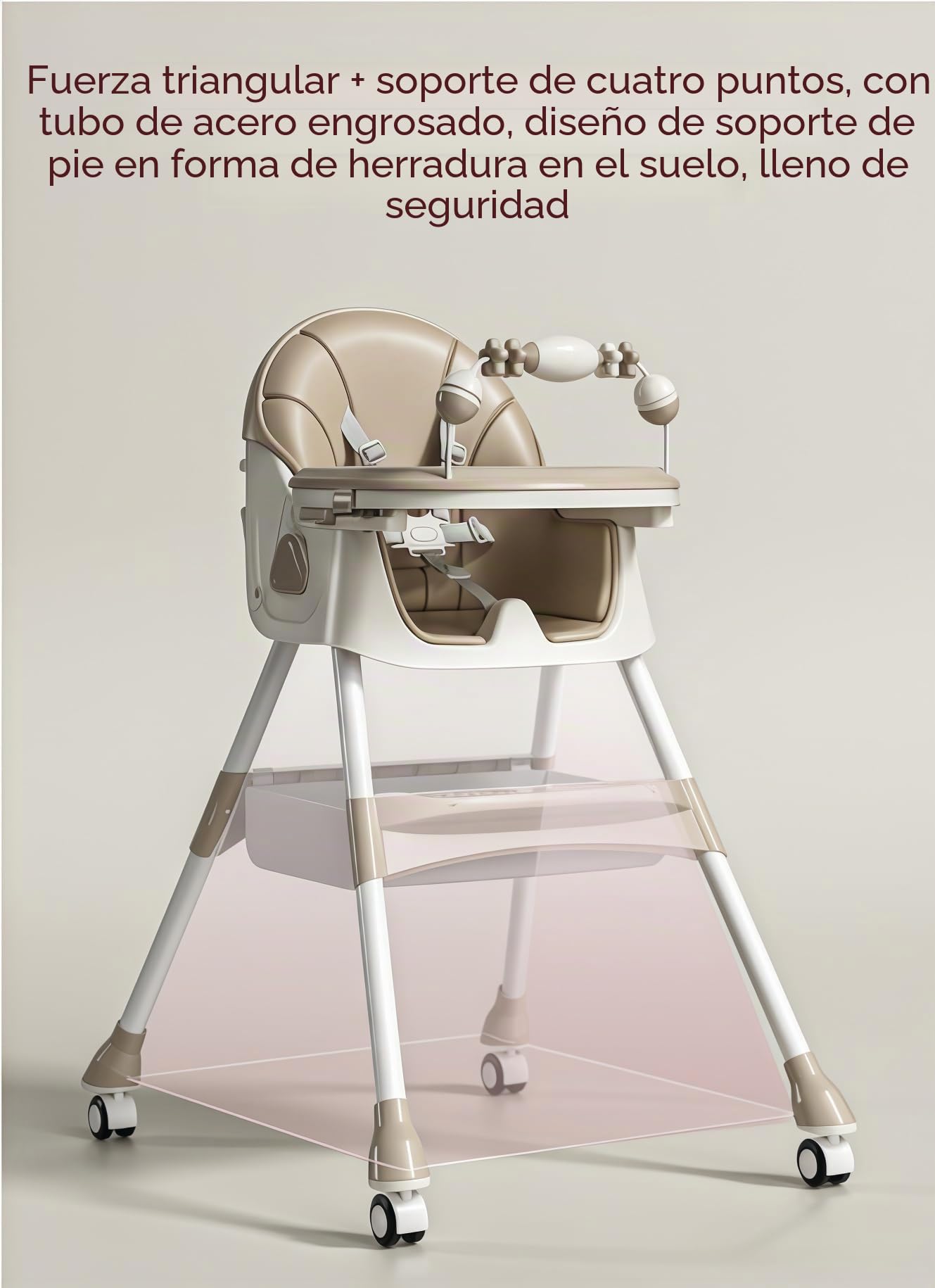 Plegable Cuero PU Tronas de Bebe con Función de Caballo Balancín, Altura Ajustable y 4 Posiciones Reclinables, Silla de Alimentación Convertible con Bandejas y Ruedas Desmontables (Gris)