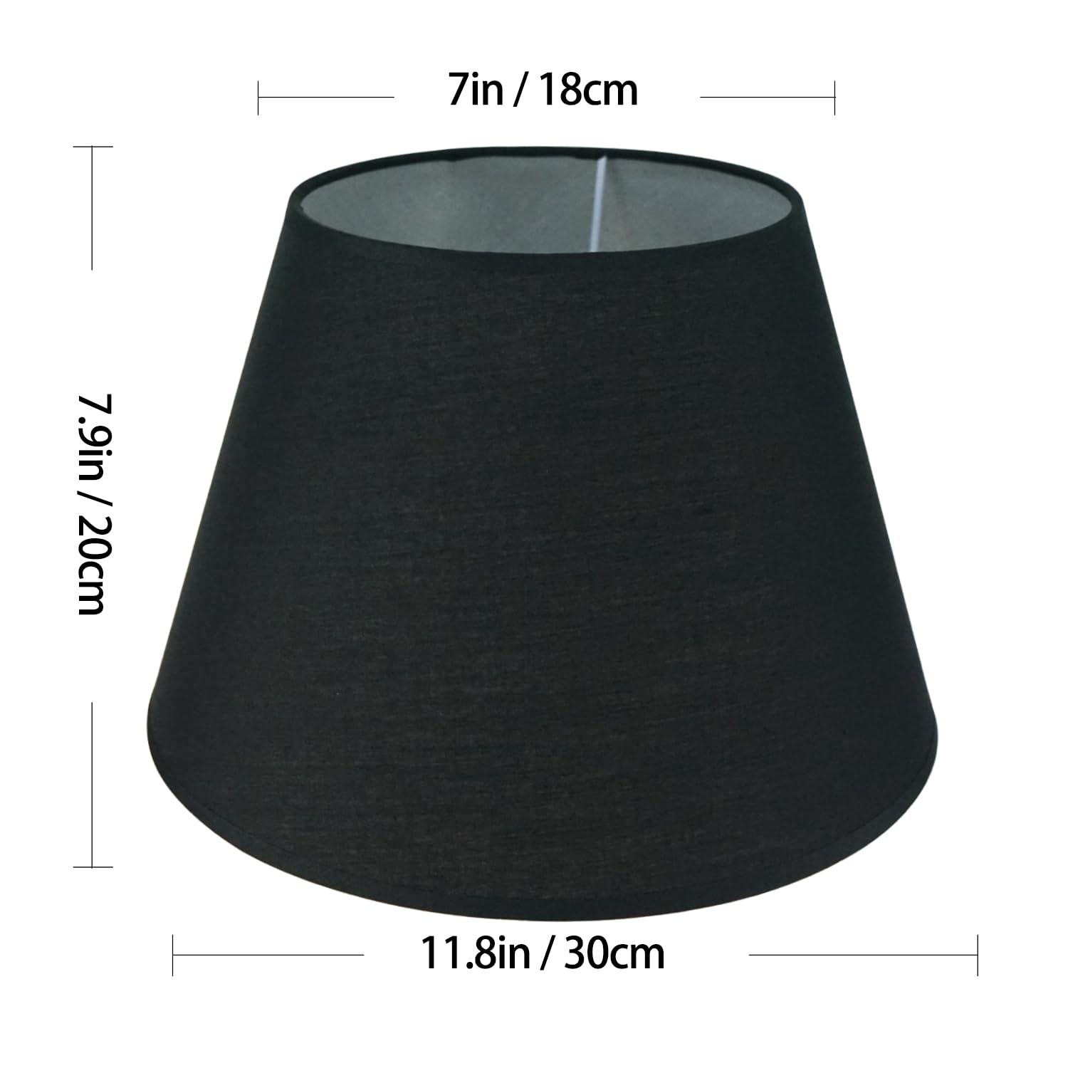 DULEE Abat-jour E27 E14 de 30 cm - En tissu fait à la main - Pour lampadaire, lampe de table, lampe de chevet (haut) 18 cm x (hauteur) 20 cm x (bas) 30 cm, noir