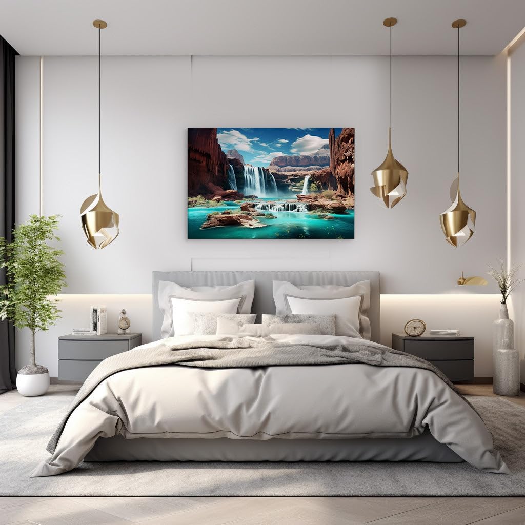 Canvas for Living room. Whispering Cliffs and Serene Waters: Discover Nature's Majestic Symphony, 27 x 18 inch Canvas Wall Art - Beach Sunsets And Sunrises - Modern Home Decor