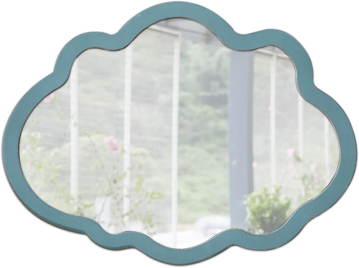 Small Blue Wall-Mounted Mirrors 12 X 16 Inch, Wood Frame Cloud Teal Mirror Decor for Living Room Hallway, Wall Hanging Handmade Distressed Finish Decorative Cute Nursery Mirrors for Wall Boy