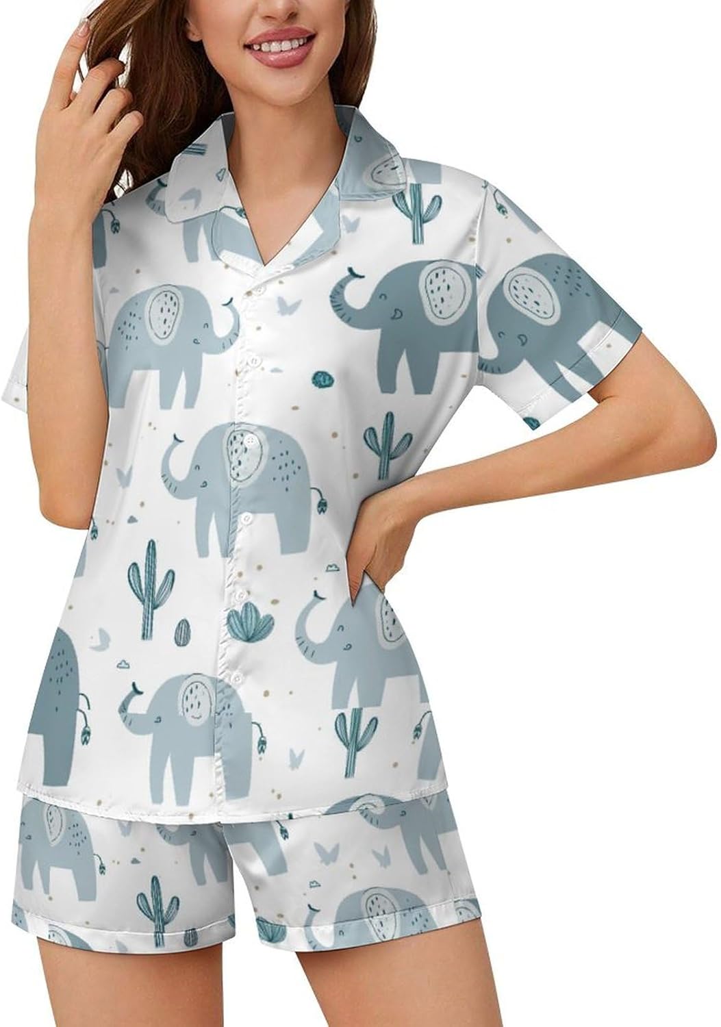 Delerain Womens Pajama Sets 2-Piece Short Sleeve Sleepwear Soft Satin Button Down Loungewear Pjs Shorts Set XS-5XL - Image 2