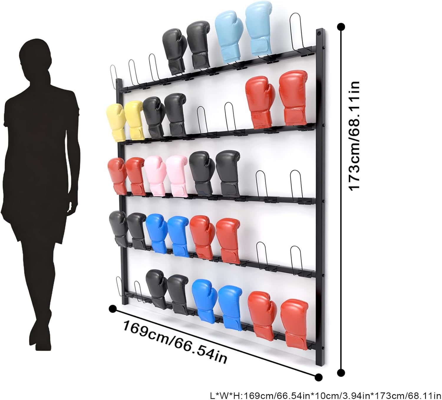 Boxing Glove Storage Rack Wall Mount Dryer Holds 20 Pairs, Boxing Glove Storage Garage, Hang Up Boxing Gloves to Dry Out(Black, 20 Pairs) - Image 3