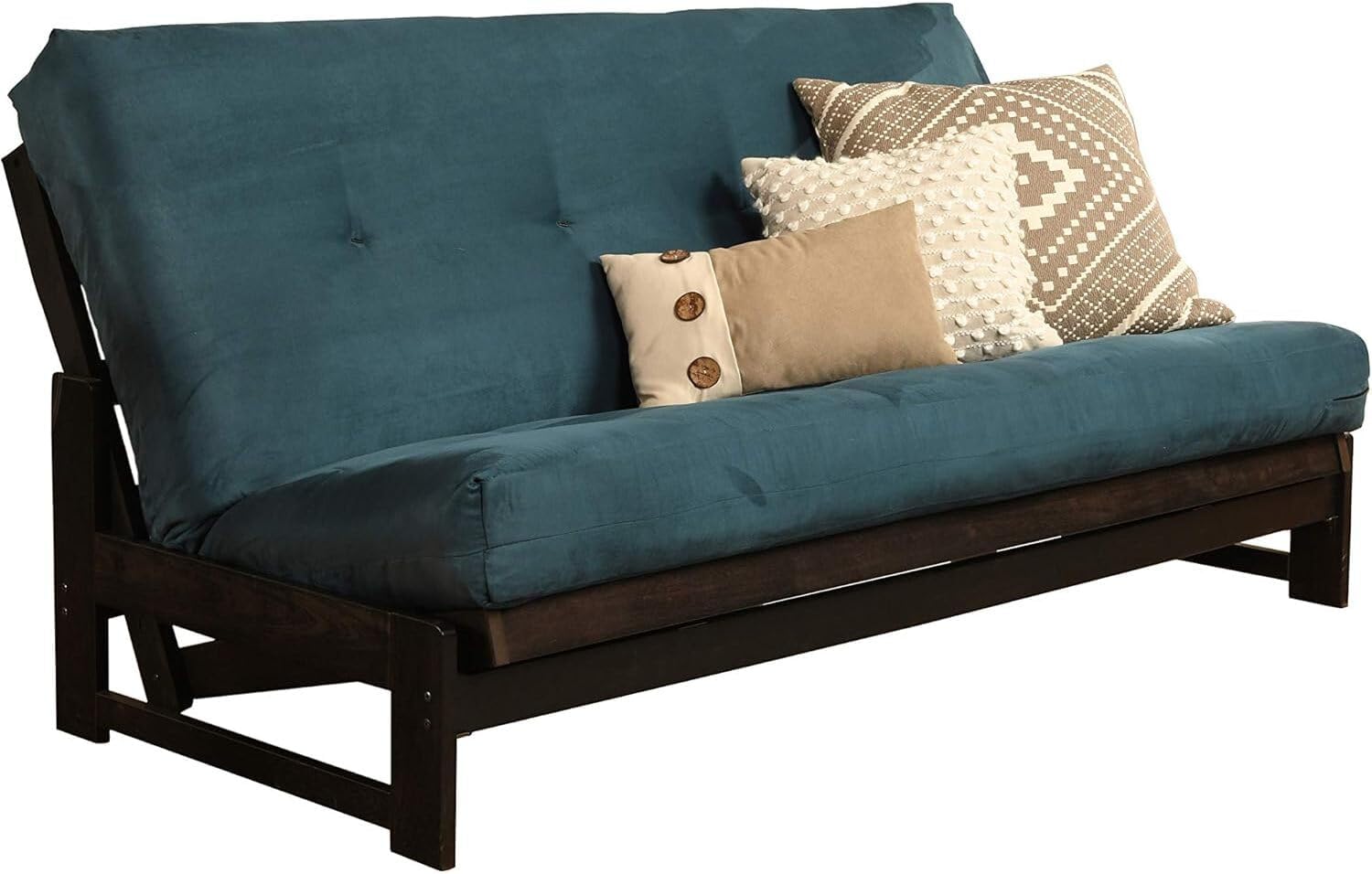 HomeStock Full Size Futon Frame Set - Convertible Sofa Bed - Hardwood Mocha Finish Suede Navy