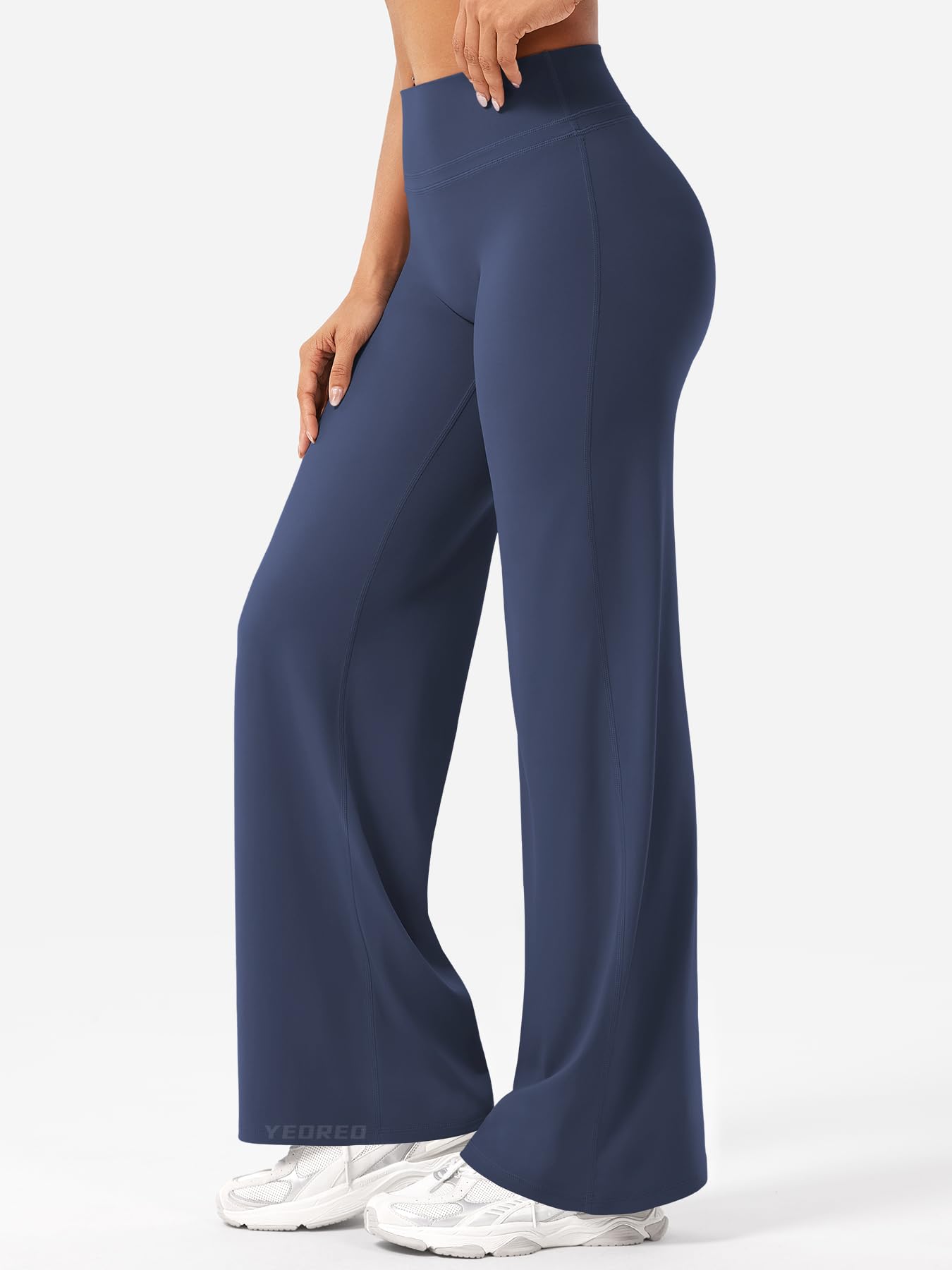 YEOREO Legging droit invisible pour femme, taille haute, sans couture avant, jambe large, opaque, élastique, évasé, doux, sans couture, pantalon de sport