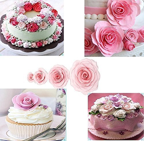Image of Syga 3pcs Cake Decoration Mold, DIY One-Piece Molded Fondant Roses Printing Mould Tool Set, Food Grade Cutter Modeling Tools for Christmas Party Wedding Cake in Mould Dessert Decorators, White