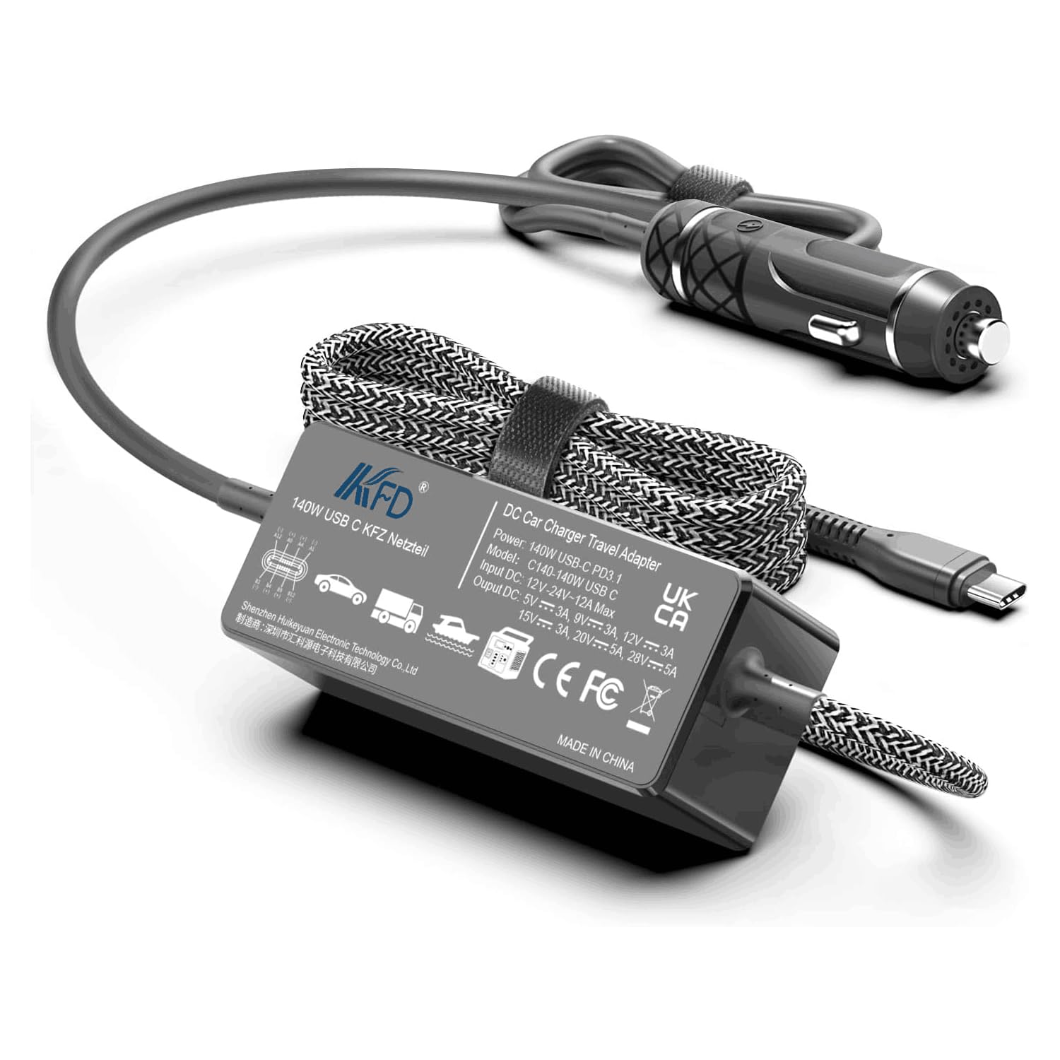KFD PD 140W USB-C DC 12V-24V Computadora Portátil Cargador Coche para MacBook Air 13" 15" MacBook Neo Pro 16 14 2026 2025 Lenovo Surface Pro 9 8 HP DELL 135W 130W 100W Ordenador Adaptador Mechero