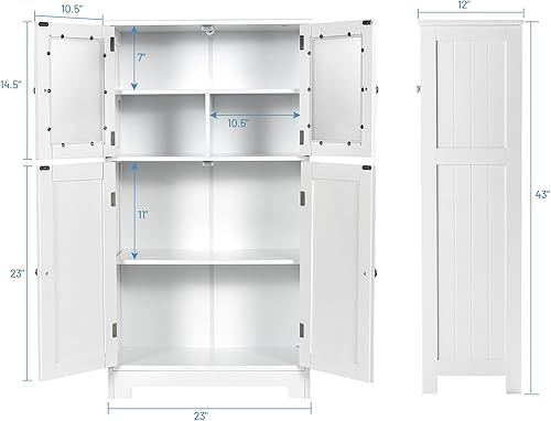 Miniatura 3 de Giantex Armario de almacenamiento con puertas Armario de piso de baño, armario alto independiente con 2 puertas de vidrio templado, estante