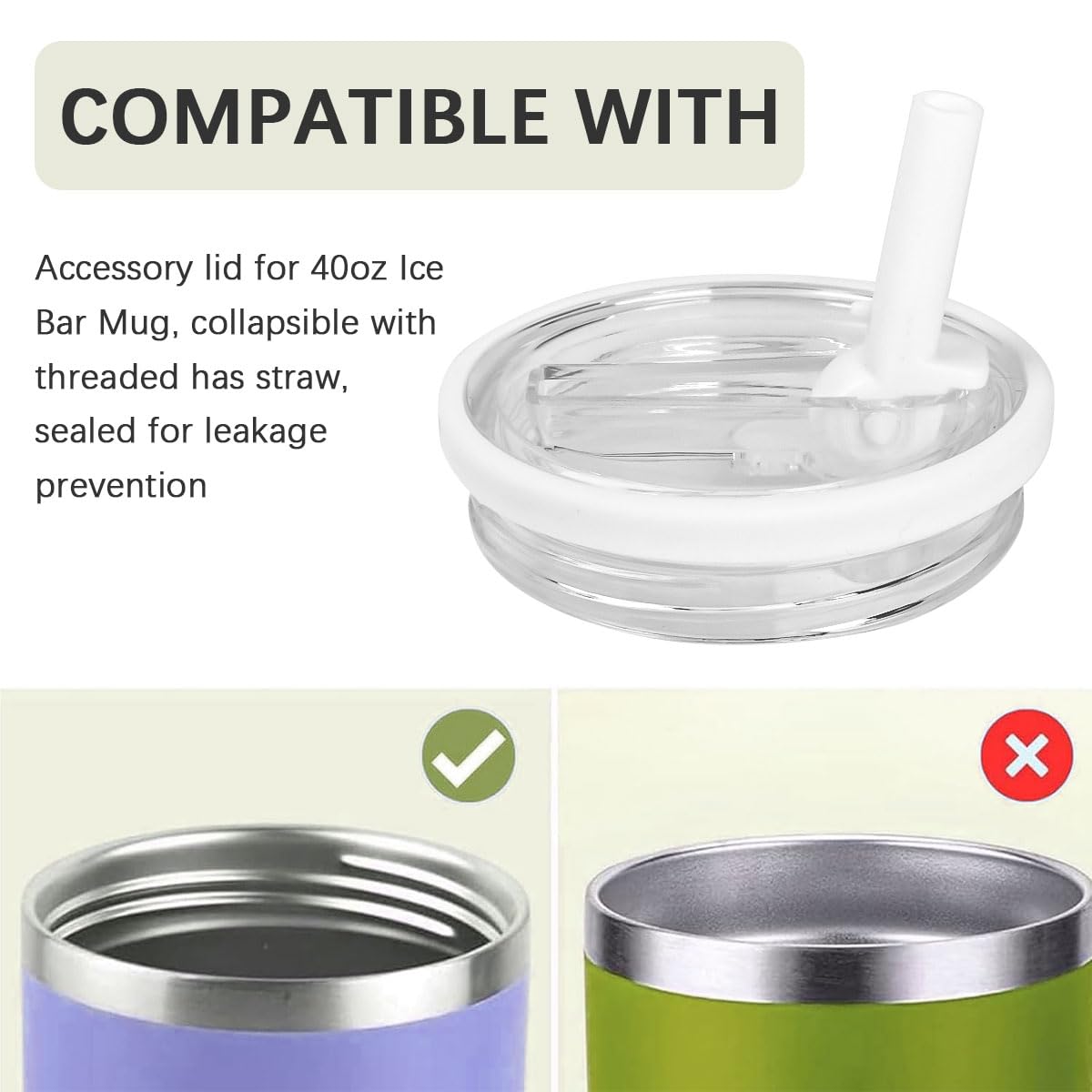 Tapas De Repuesto Para Vaso Stanley 40 Oz (pack De 2) - Antifugas, Con Pajita Abatible Y Cepillo De Limpieza, Color Blanco