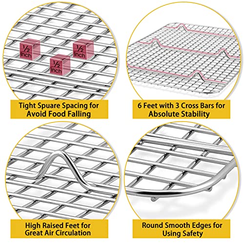 P&P Chef 15.3 Inch Baking Cooling Racks Set Of 2, Stainless Steel Wire Rack Cooking Rack For Roasting Meat Chicken, Grid Spacing For Even Bake, Oven & Dishwasher Safe, Heavy Duty #TOP2