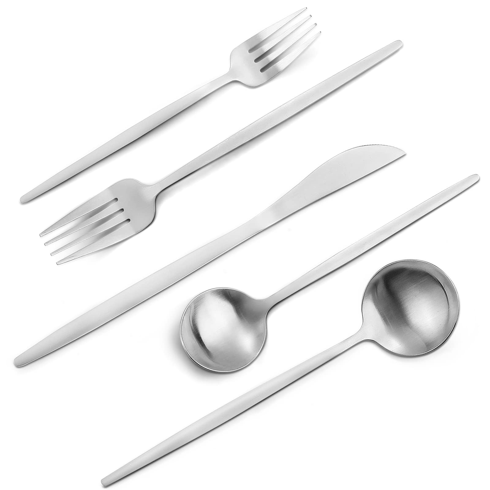 VANVRO - Juego de cubiertos de acero inoxidable de 60 piezas, juego de cubiertos de acabado satinado, servicio para 12, hogar y restaurante, apto para lavaplatos