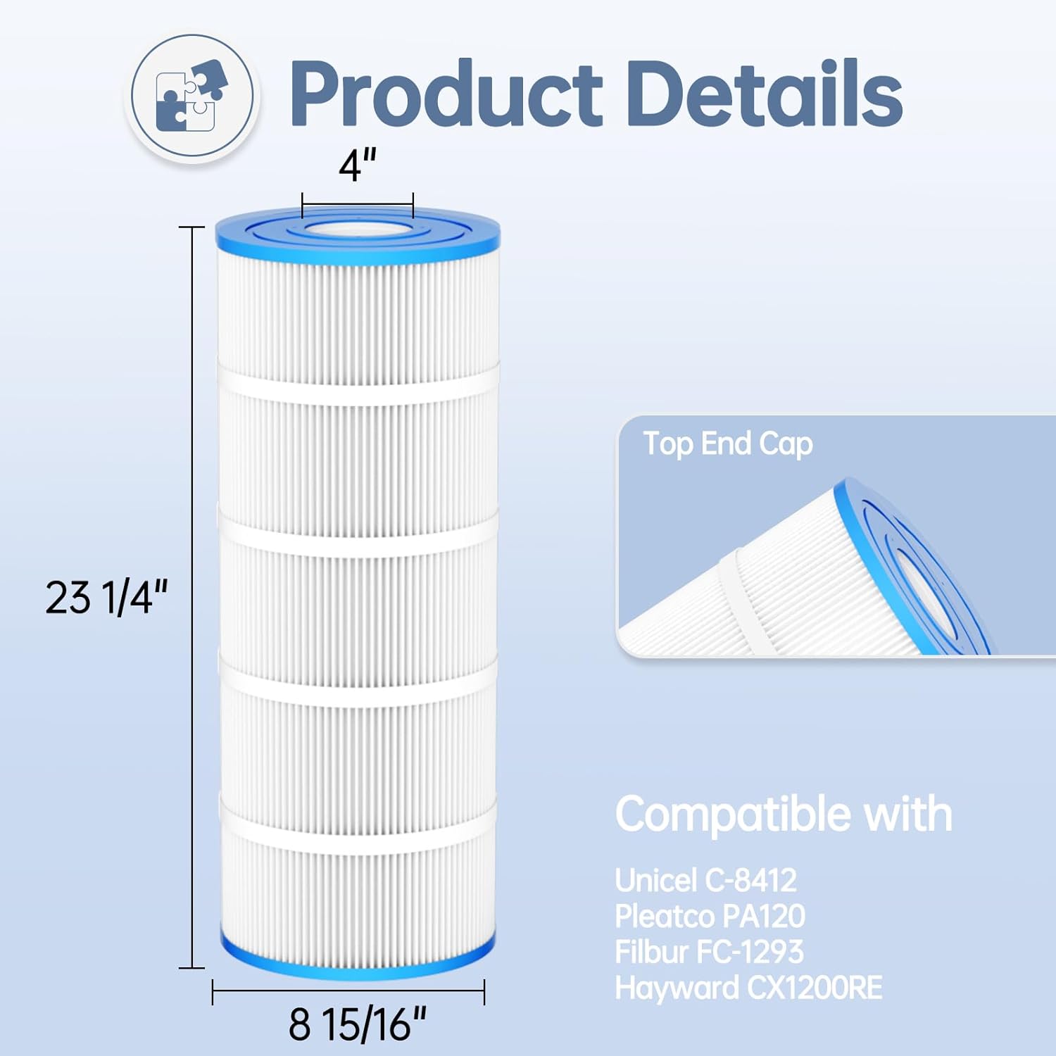 C1200 Pool Filter Cartridge Compatible with Hayward CX1200RE, Unicel C-8412, Ultra-B2, Pleatco PA120, Filbur FC-1293, Clearwater II 125, Waterway Pro Clean 125, 120 Sq. Ft Replacement 1Pack