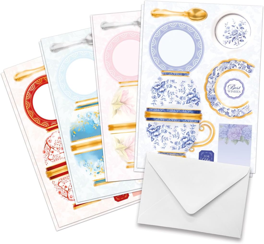 Katy Sue Teacup Bouquet Card Making Kit – Make 8 Freestanding Floral Teacup Easel Cards. Contains Shaped Cards, Die-Cut Decoupage, Adhesive Foam Pads, Envelopes & Instructions for Card Making Supplies