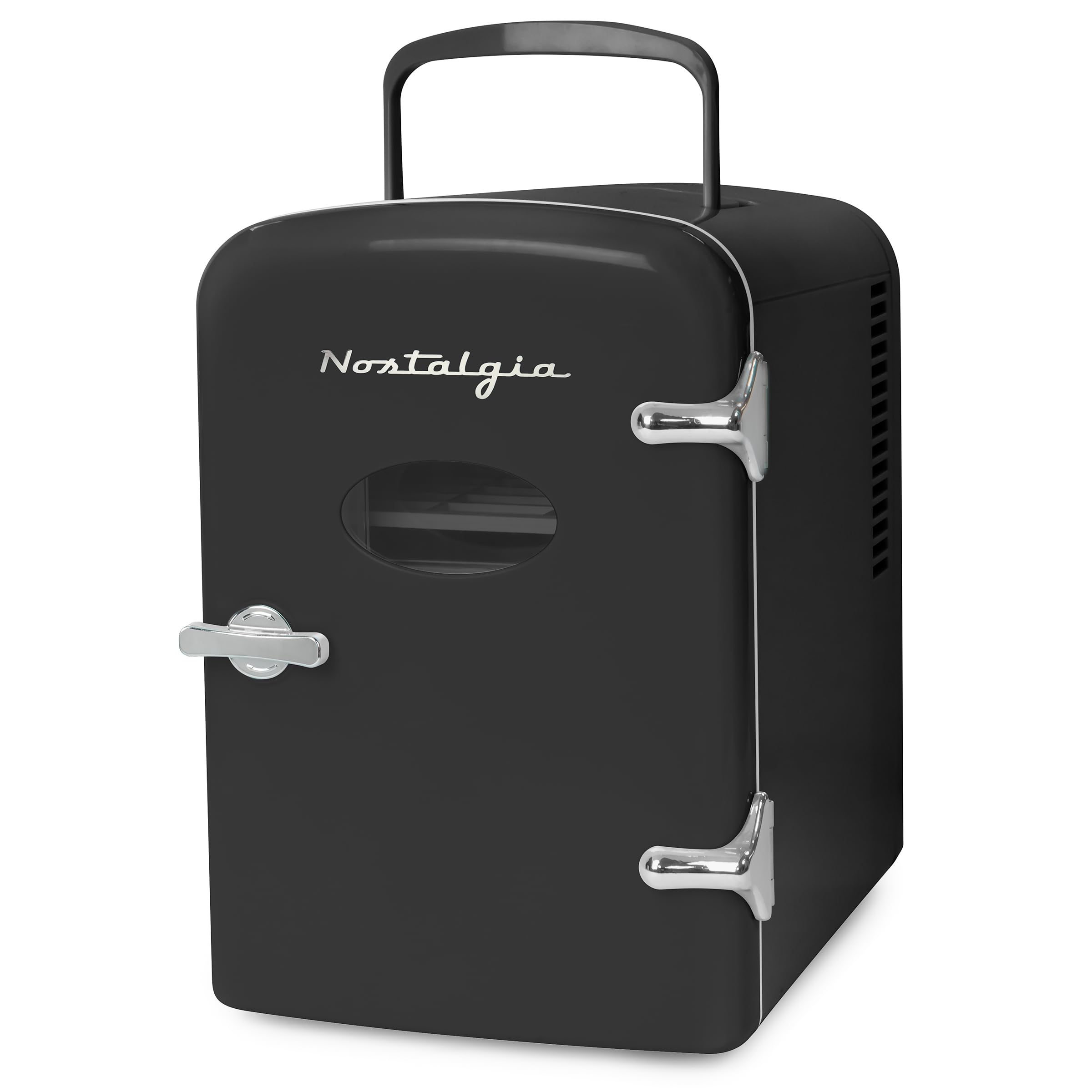Nostalgia Retro Mini Fridge and Heater - 6-Can Capacity, 12-Volt Power Adapter, Carry Handle and Display Window - Perfect for Home, Office, Car, or
