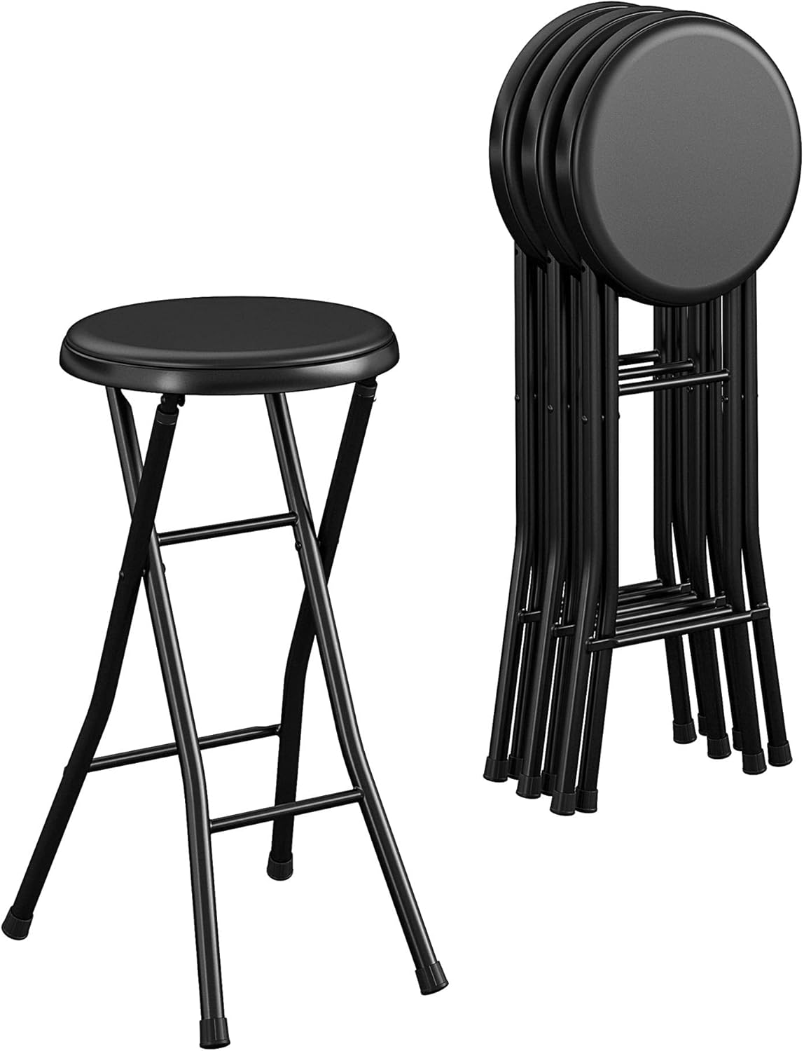COSCO 24" Vinyl Padded Folding Stool, Multipurpose, Great for Small Spaces, Double Braced, Black, 4-Pack