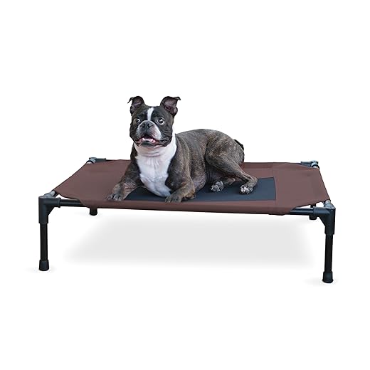 K&H Pet Products Raised Cooling Outdoor Dog Bed, Portable Elevated Dog Bed, Washable Mesh Pet Camping Gear, Heavy Duty Metal Frame Cat Hammock Bed, Inside Outside Dog Cot Bed, Medium Chocolate/Black
