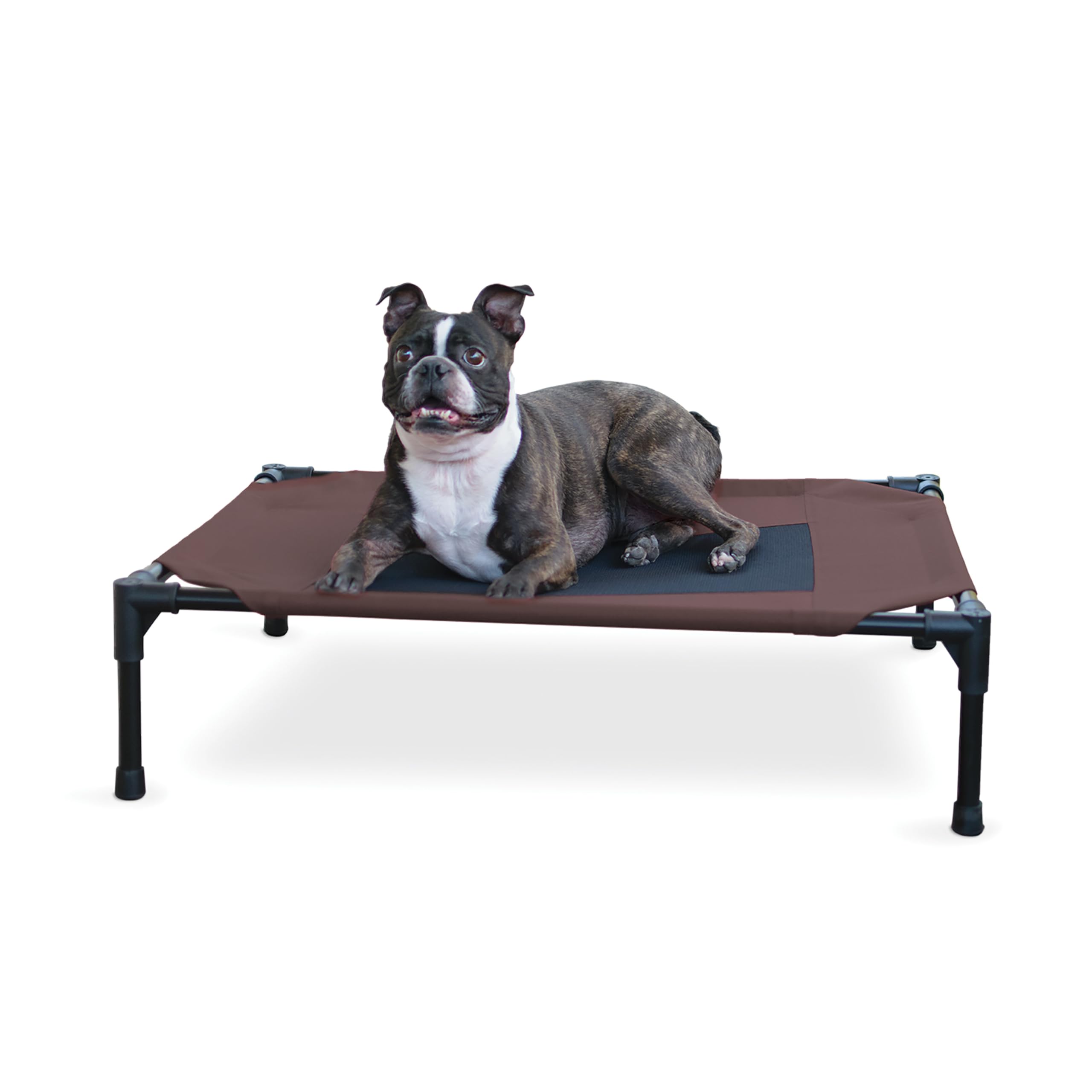 K&H Pet Products Outdoor Elevated Dog Cot, Breathable Cooling Elevated Cot Hammock Pet Bed for Medium Dogs, Washable Mesh Cover, Raised Metal Frame, Collapsible, Portable - Medium 32 X 25 Chocolate