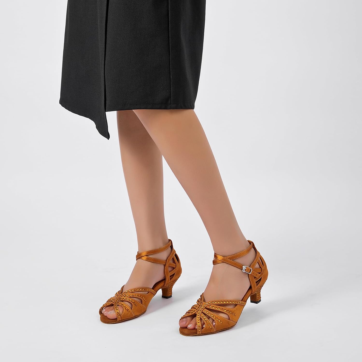 Women’s Ballroom Latin Salsa Dance Shoes, 2-Inch Low Heel, Comfortable with Rhinestones, Suede Sole, Lightweight, for Beginners, Practice, Social & Party