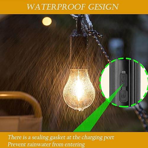 Miniatura 5 de Luces solares para acampar con gancho, lámpara colgante para campamento al aire libre, pequeña bombilla recargable con gancho de clip, 3 modos de