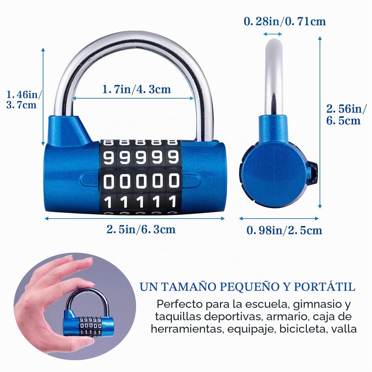 2 Pcs Cerradura de la Combinación de Seguridad Candado de 5 Dígitos, Juego de Candado Impermeable Antirruido Reajustable, para Gimnasio al Aire Libre Oficina de la Escuela Casa Maleta (Azul)