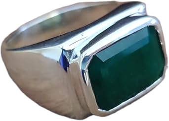 Mens Emerald Ring, Heavy Ring, 925 Solid Sterling Silver Ring, Signet Ring, Designer Emerald Ring, Statement Ring, Fathers Day Gift