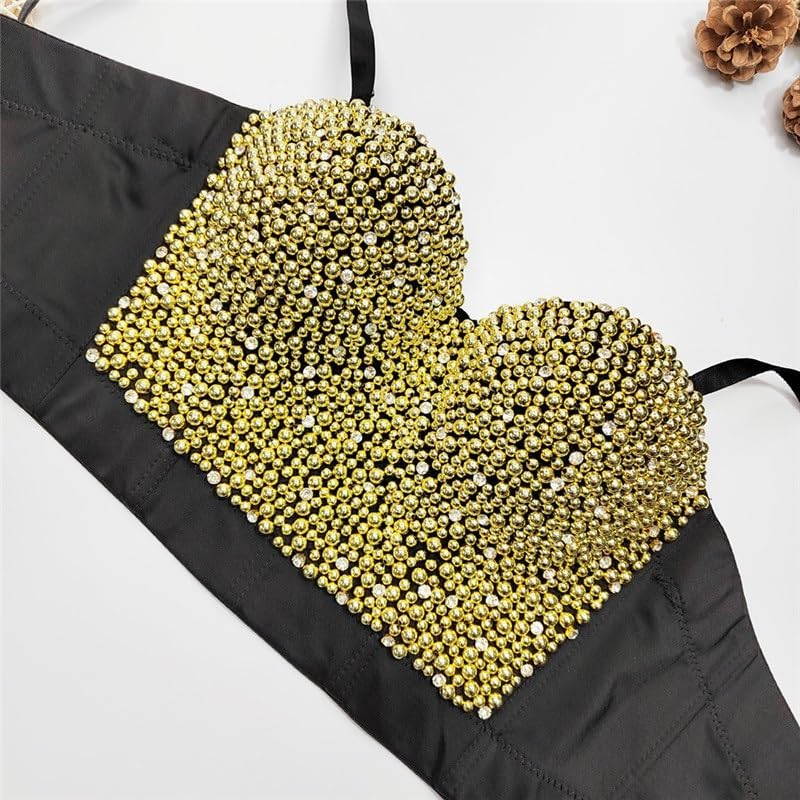 Pearl Camisole Short Shaping Top Inner Wear Or Outer Wear, Beaded Diamond Nightclub Tube Top for Women(Gray,34b)