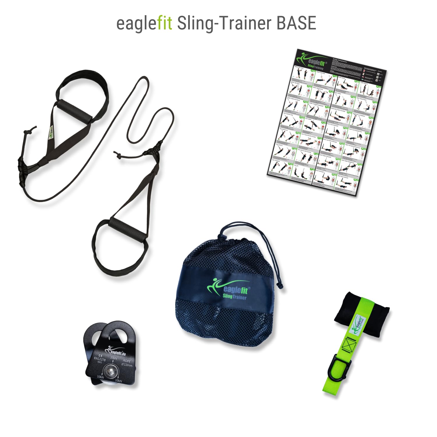 eaglefit Sling-Trainer Base, Fitnessgerät, Schlingentrainer inkl. Umlenkrolle und Türanker, Längenverstellung 80-155 cm