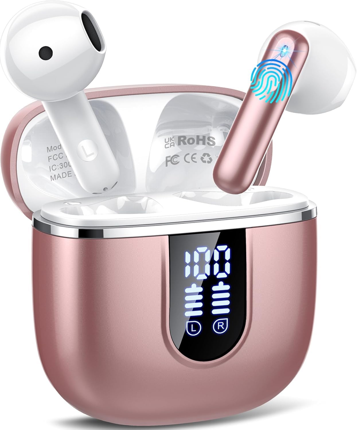 Auriculares Inalambricos Bluetooth 5.4, Auriculares Bluetooth con HiFi Estéreo, 40H Cascos Inalambricos Bluetooth con 4 HD Mic ENC Reducción de Ruido, Pantalla LED, IP7 Impermeable Audifonos USB-C — view 9