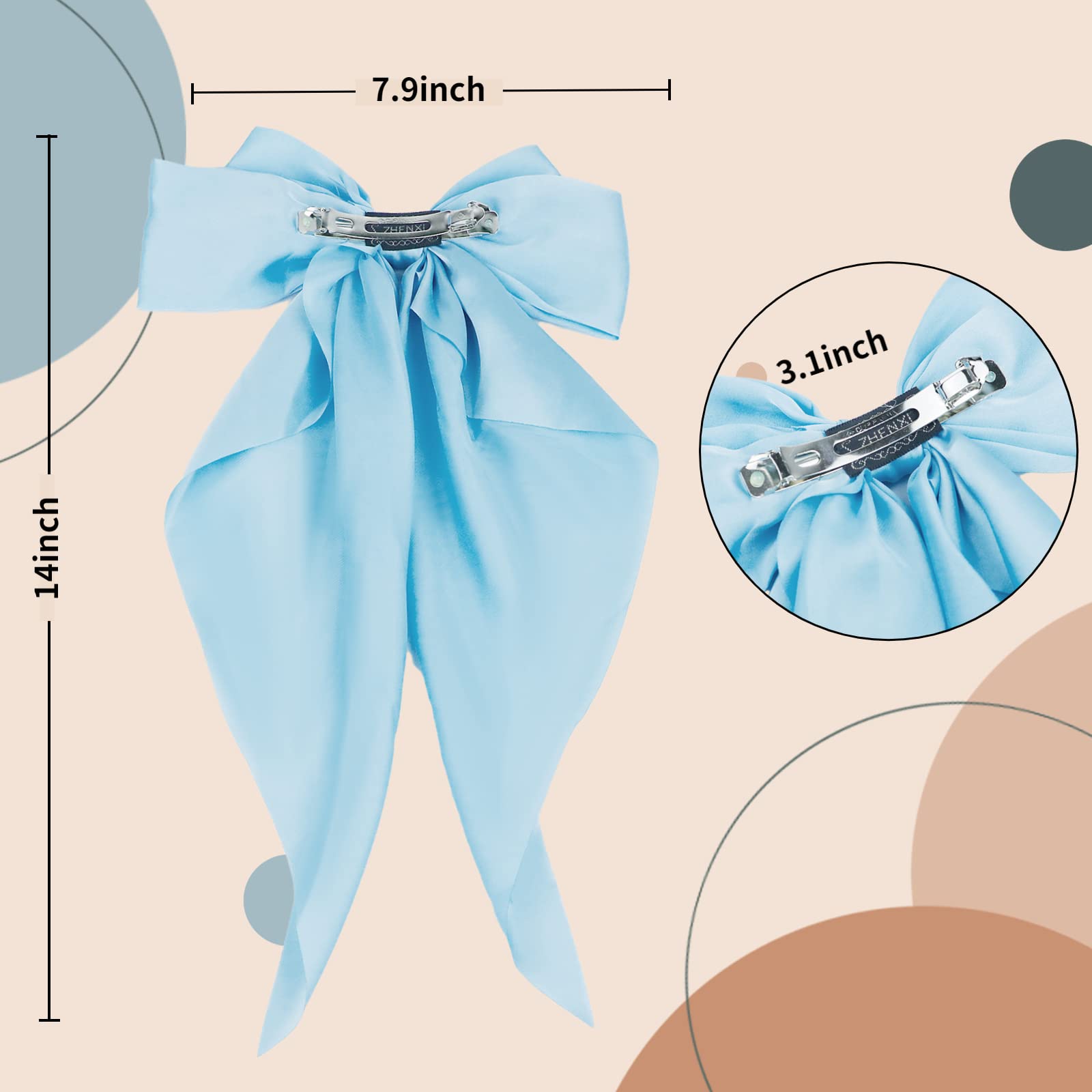 Grandi fiocchi per capelli in raso a strati con fiocco lungo con coda lunga, accessori per capelli in stile francese, per donne e ragazze, 5 colori